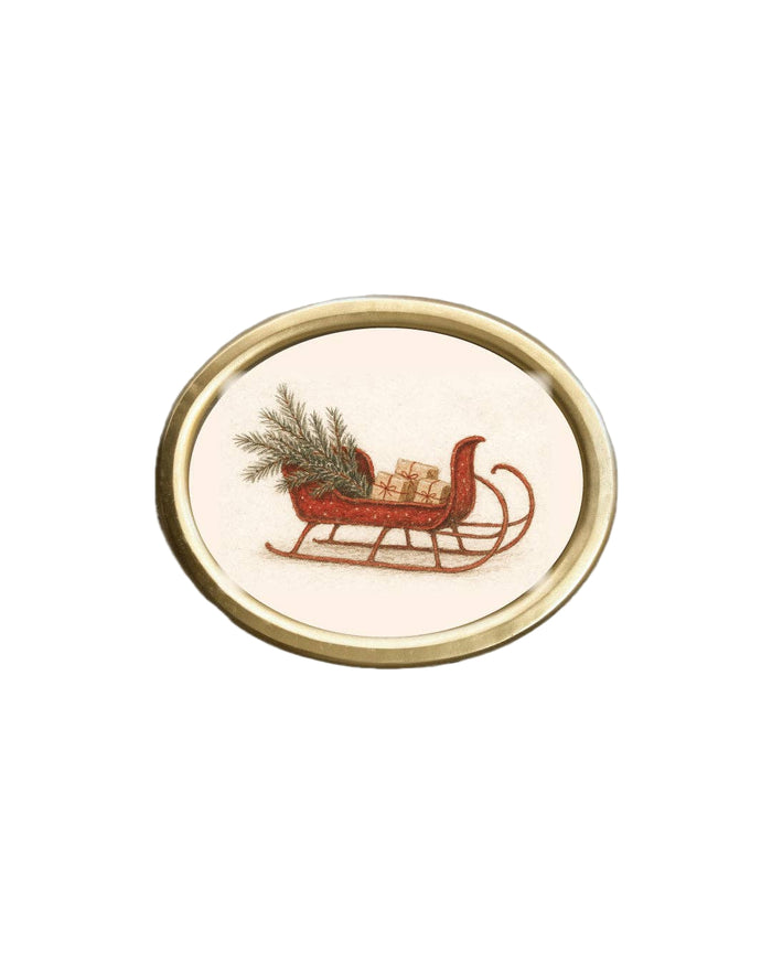 Red Sleigh in Oval Frame - 11 x 14