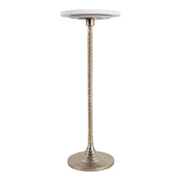 Drink Table - White Marble Top Pedestal Metal Base, 26 in.