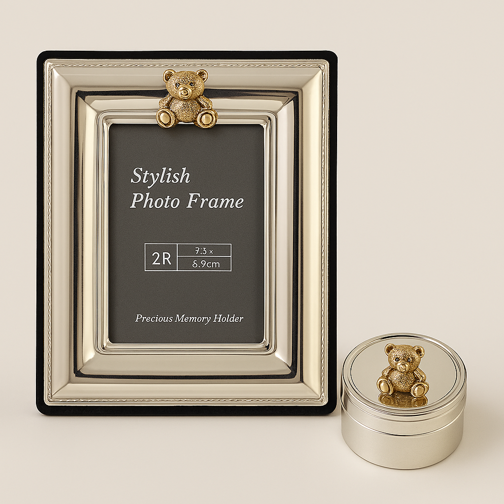 Bear Photo Frame & First Curl - Wood Box