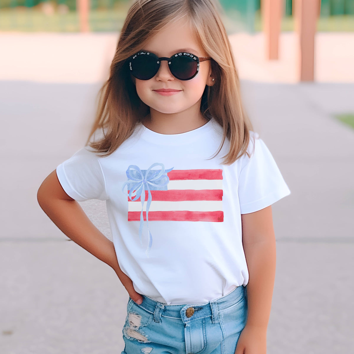 Patriotic Flag With Bow Toddler Tee