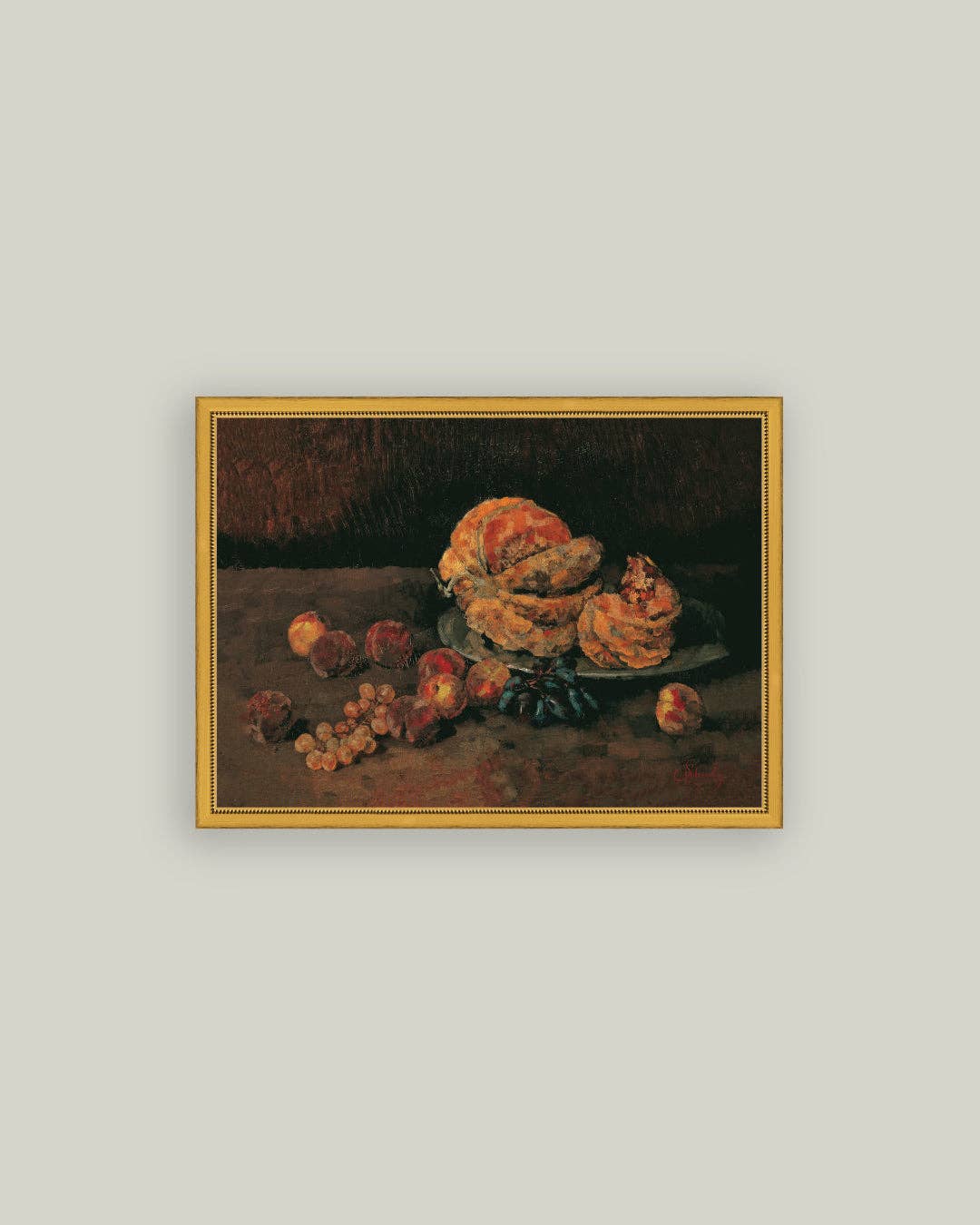 Still Life of Pumpkin, Grapes, and Peaches 6x4