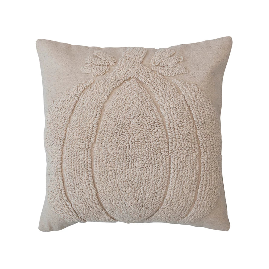 Tufted Pillow with Pumpkin & Chambray Back - 18"