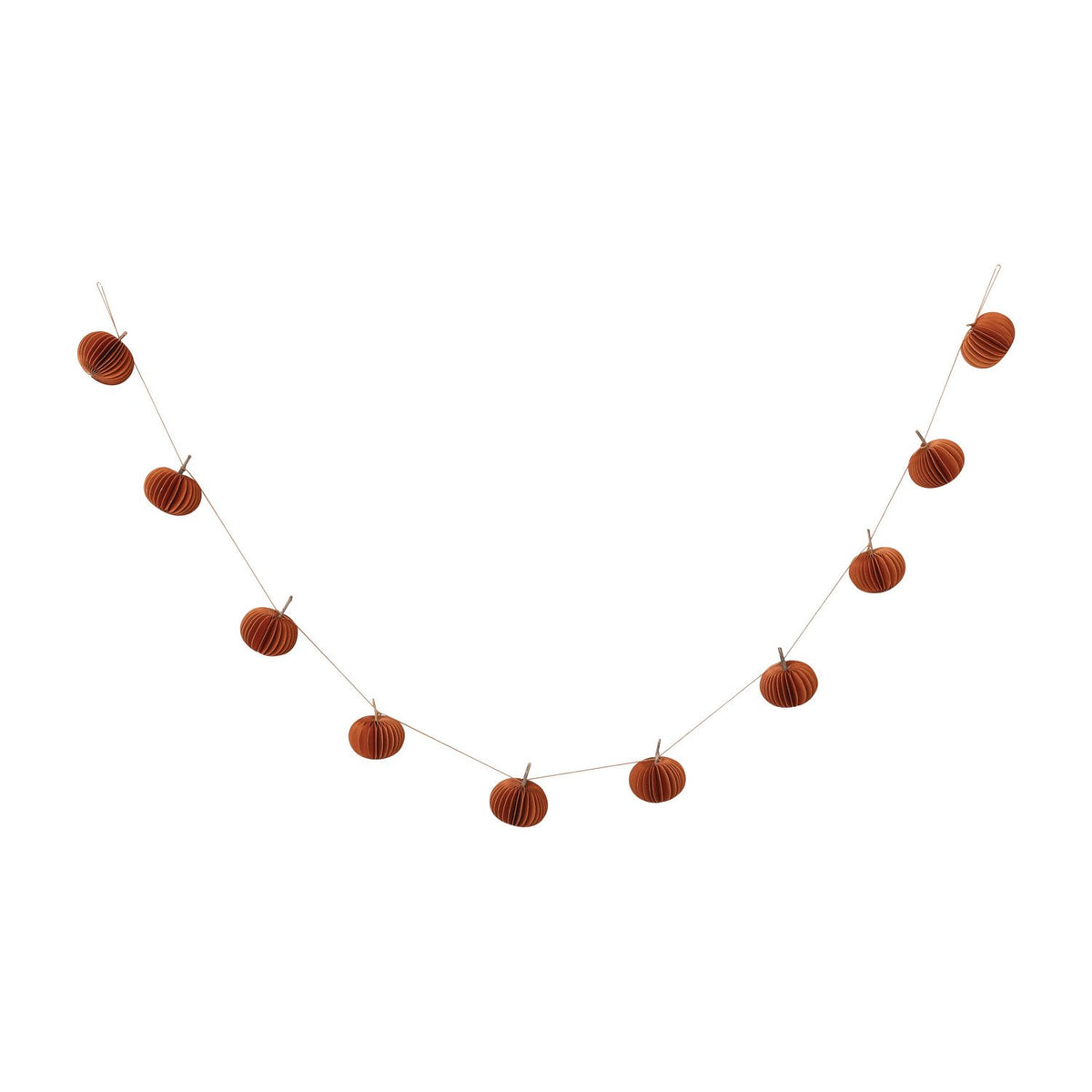 Recycled Paper Folding Honeycomb Pumpkin Garland w/ Twig Stems in Kraft Box