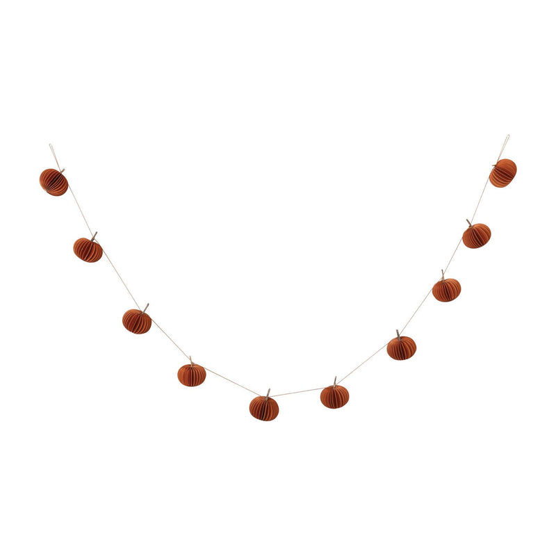 Recycled Paper Folding Honeycomb Pumpkin Garland w/ Twig Stems in Kraft Box