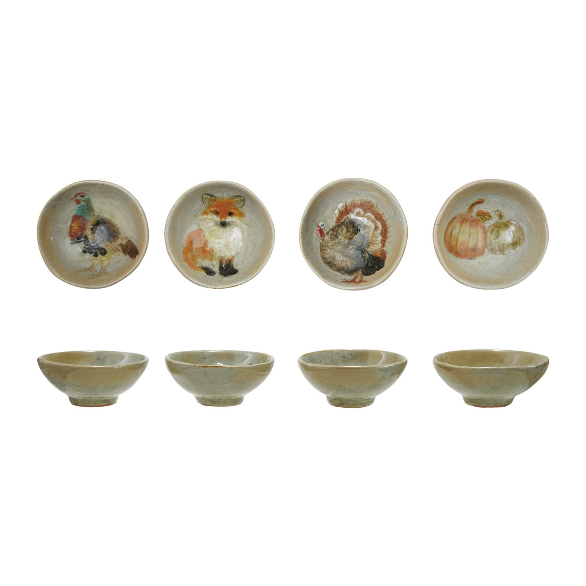 Hand-Painted Embossed Stoneware Small Bowl with Animal, 4 Styles