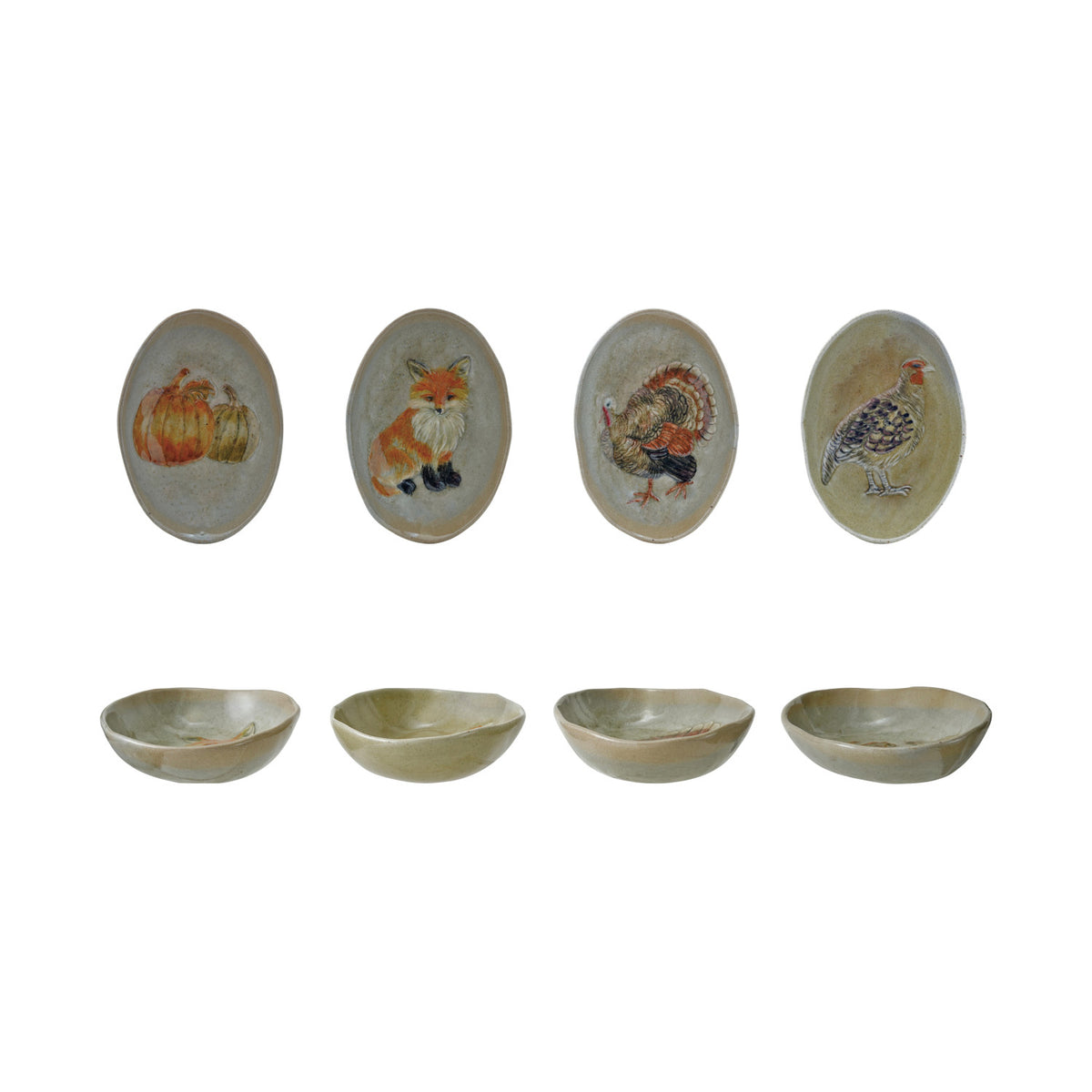 Hand-Painted Embossed Stoneware Dish with Animal, 4 Styles