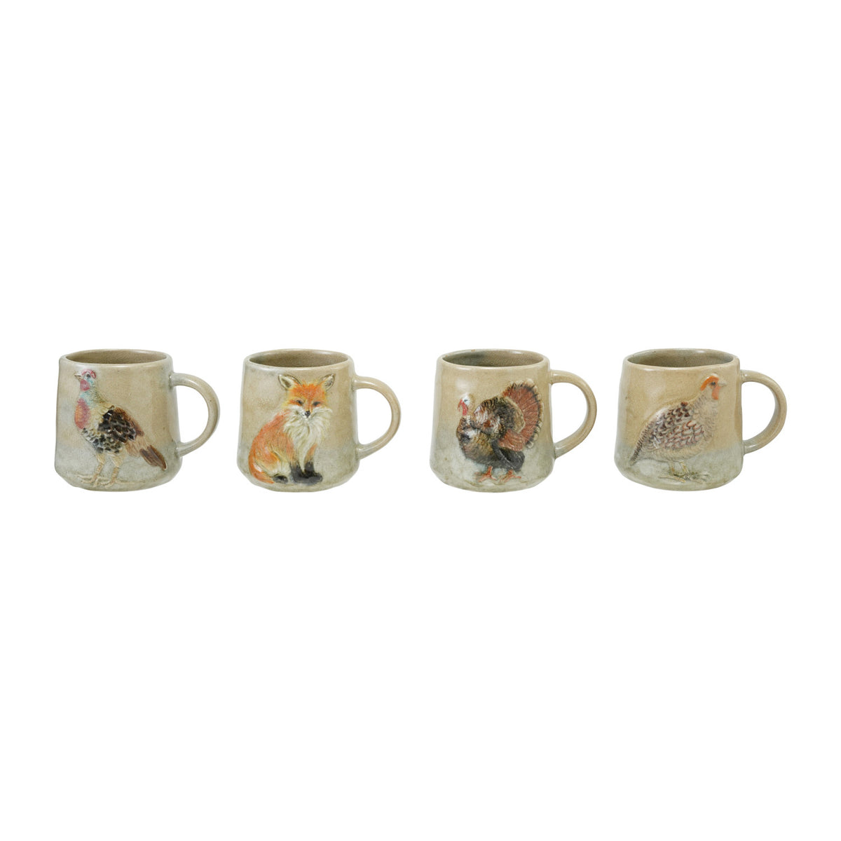 16 oz. Hand-Painted Embossed Stoneware Mug with Animal, 4 Styles (Each One Will Vary)