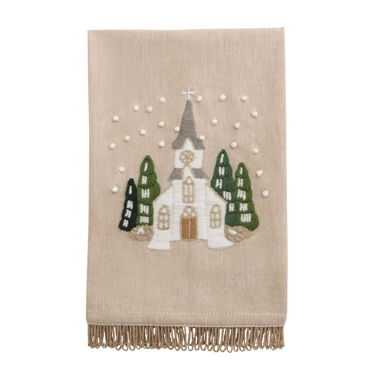 Church White Embroidered Tea Towel
