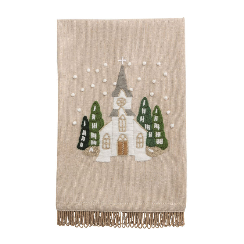 Church White Embroidered Tea Towel