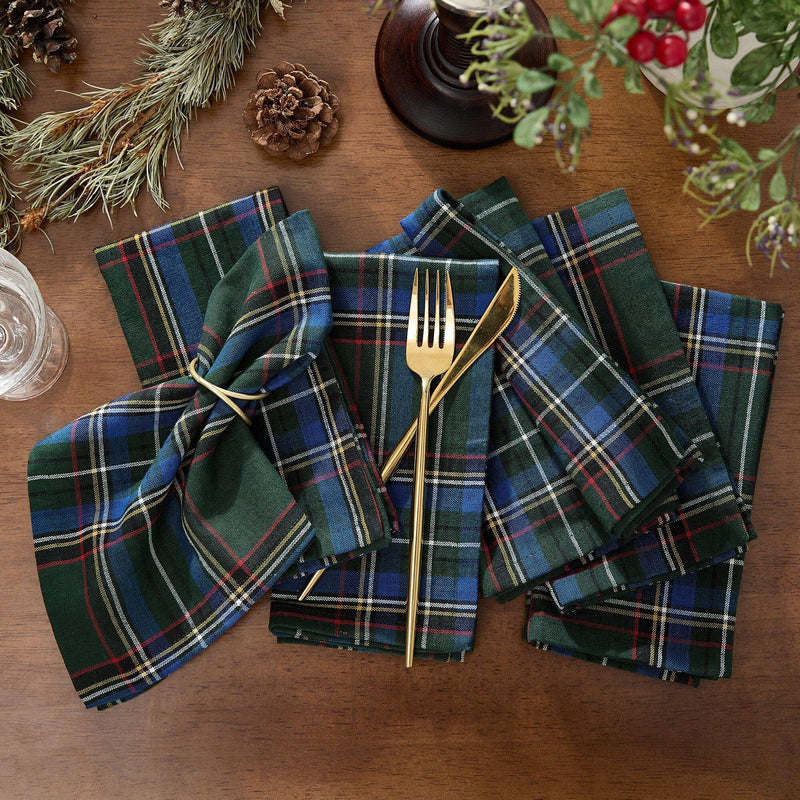 Tartan Holiday Plaid Cotton Napkins, Set of 4 - 17x17