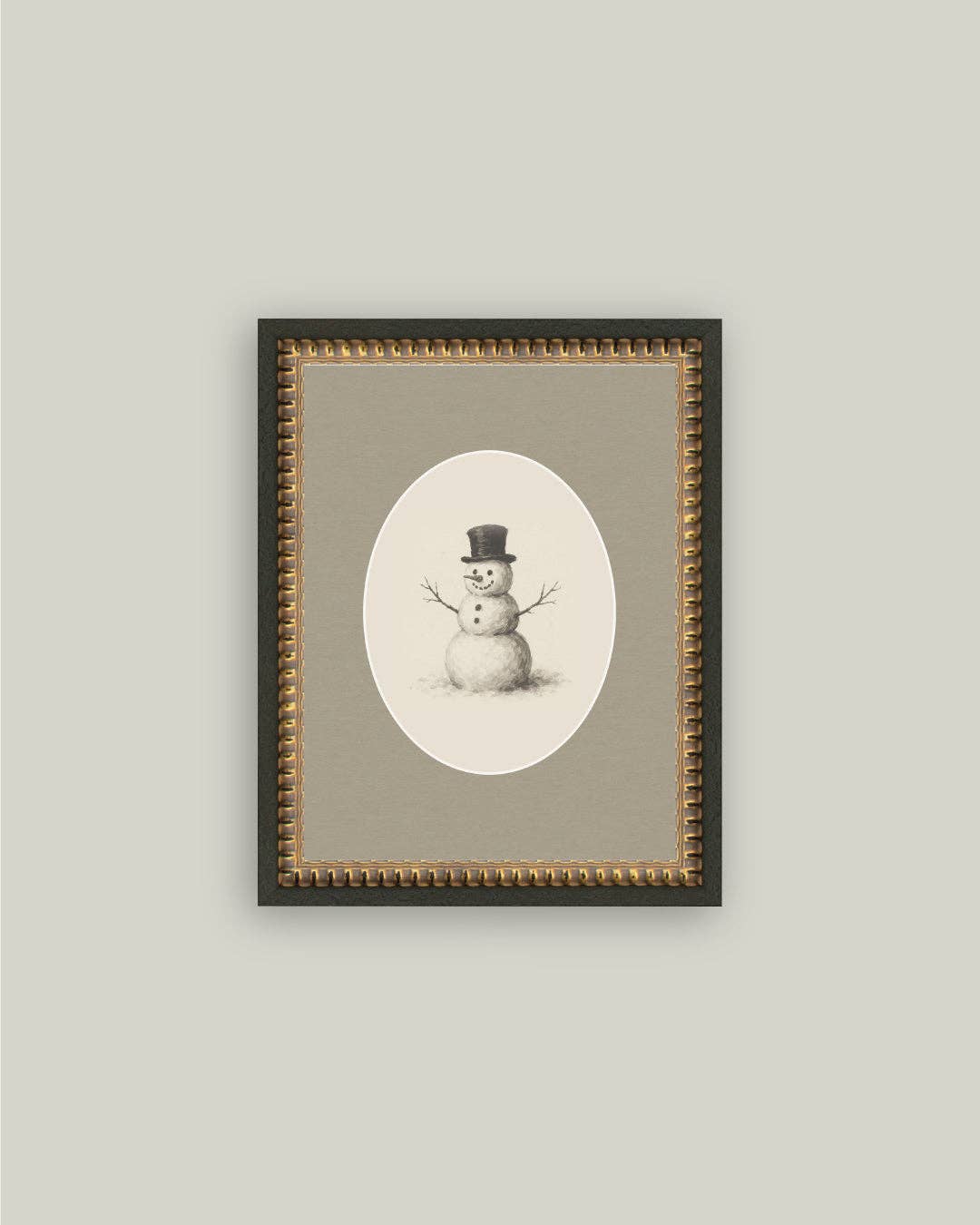 Oval Snowman Framed Antique Art - 5x7