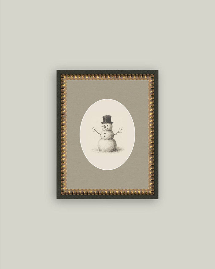Oval Snowman Framed Antique Art - 5x7