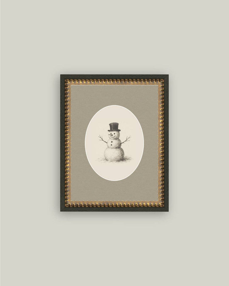 Oval Snowman Framed Antique Art - 5x7