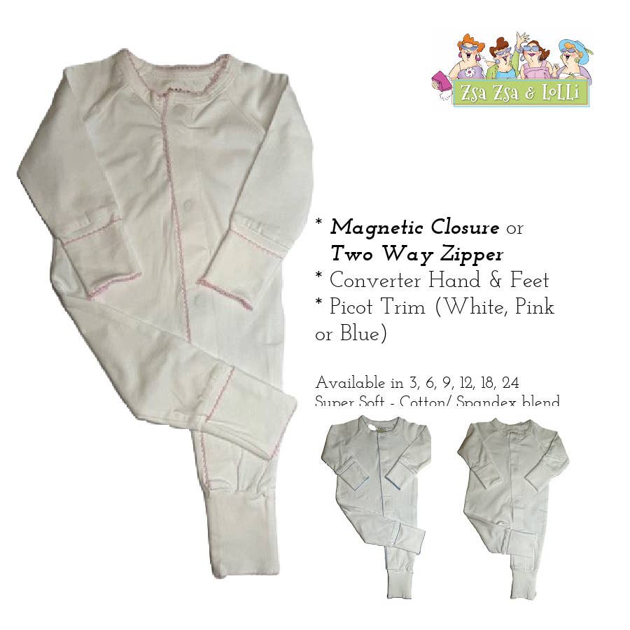 Picot Trim Footie - Magnetic Closure -  6 Month