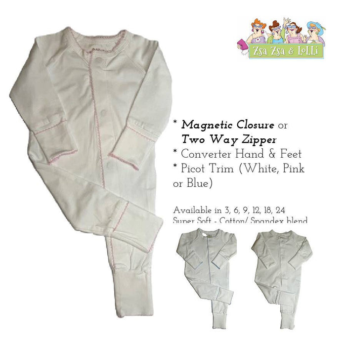 Picot Trim Footie - Magnetic Closure -  9 Month