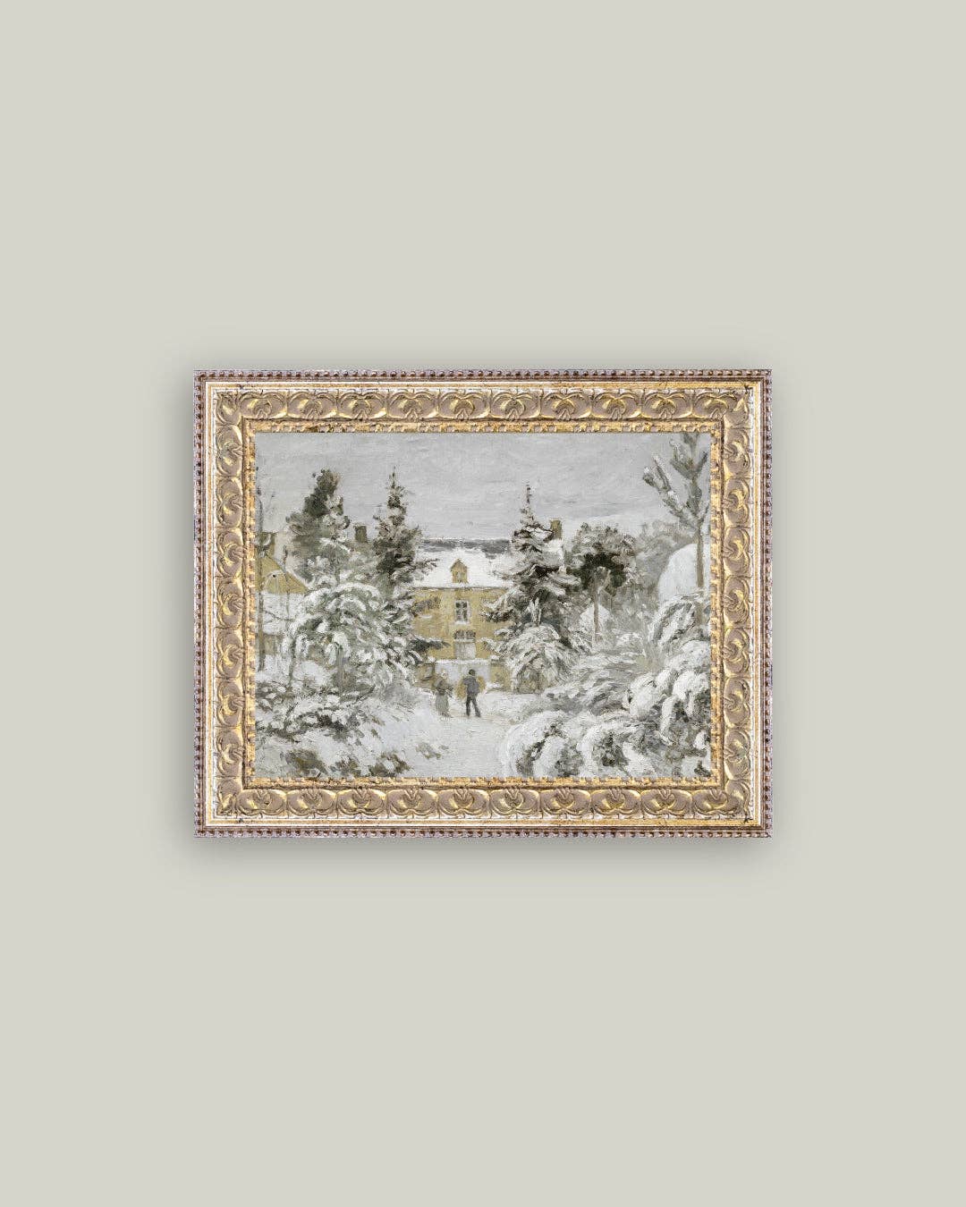 Snowy Stroll Framed Antique Art 10x8