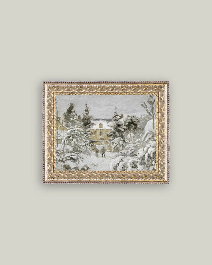 Snowy Stroll Framed Antique Art 10x8