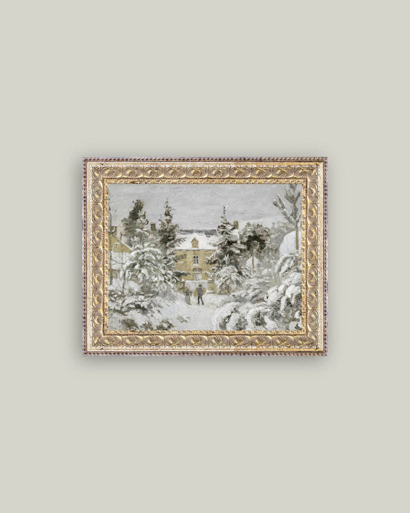Snowy Stroll Framed Antique Art 10x8