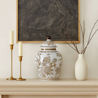 Brown/White Ceramic Chinoiserie Bird Vase, 12 in