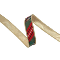 1" Wired Ribbon | Bold Christmas Plaid w/ Metallic Gold Backing | 10 Yds