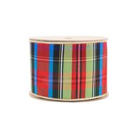 4" Wired Ribbon | Black/Lime/Red/Royal Plaid w/ Gold Backing | 10 Yds