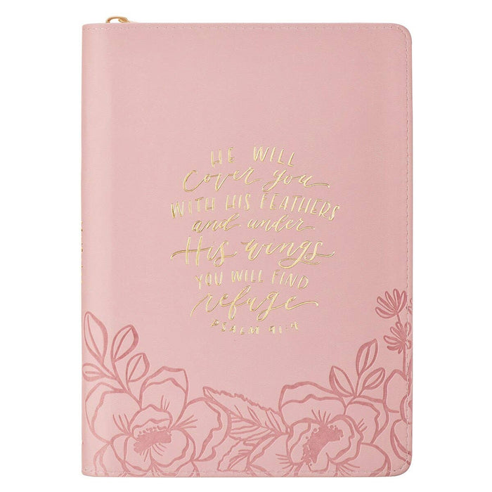 Journal Classic Zip Pink He Will Cover You Ps. 91:4