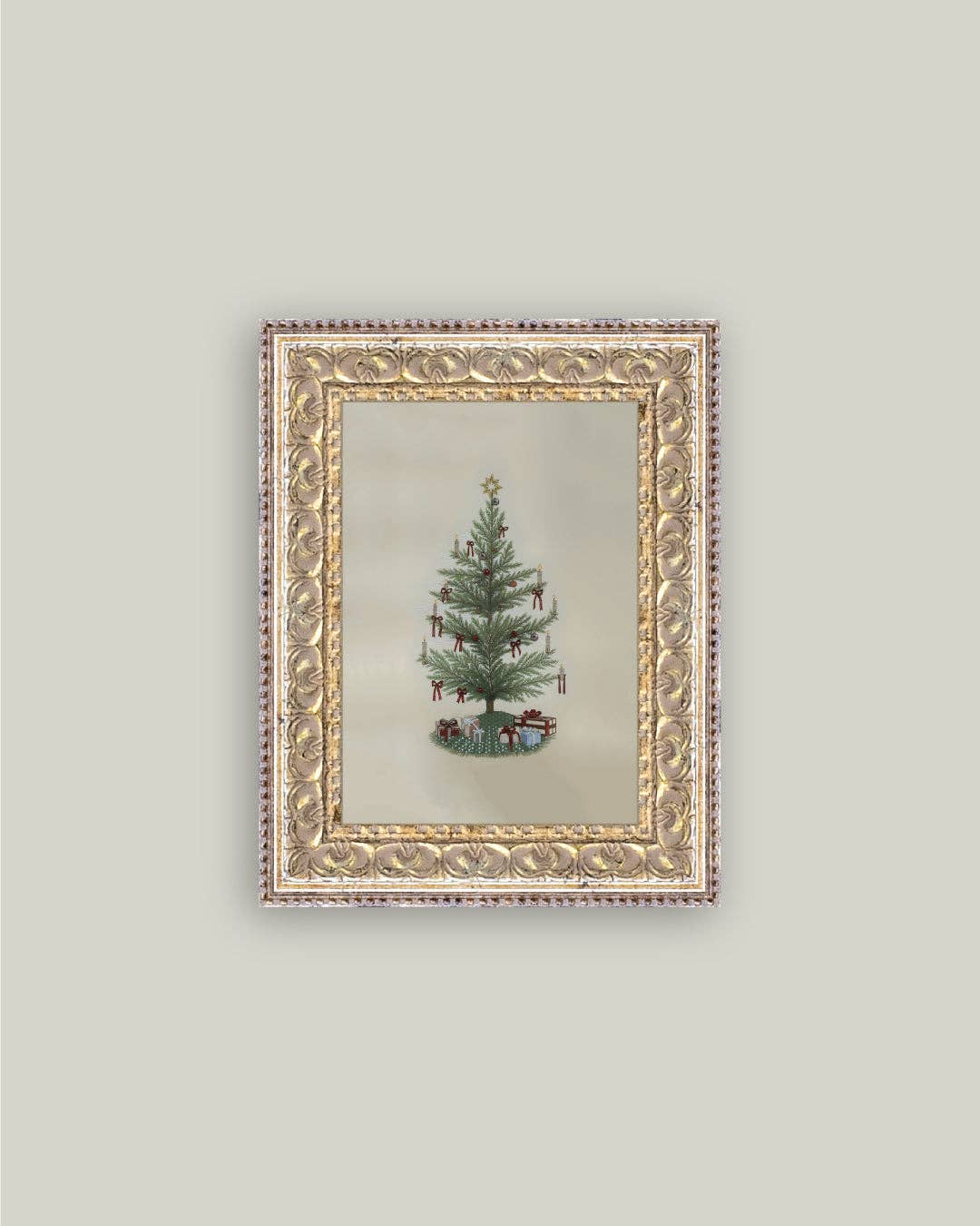 Vintage Tree with Bows Framed Antique Art 5x7