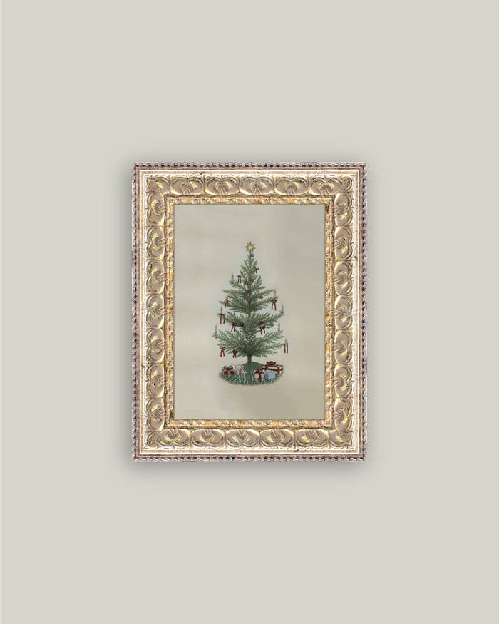 Vintage Tree with Bows Framed Antique Art 5x7