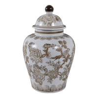 Brown/White Ceramic Chinoiserie Bird Vase, 12 in