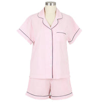 Pink Seersucker-Navy Short Sleeve Shorty Pajamas