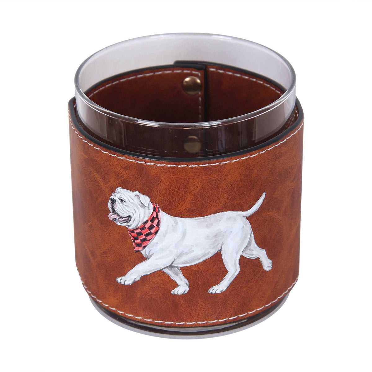 Walking Bulldog Faux Leather Rocks Glass