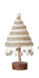 Wool Felt Christmas Tree w/Applique, Pom Poms/Star & Wood Base
