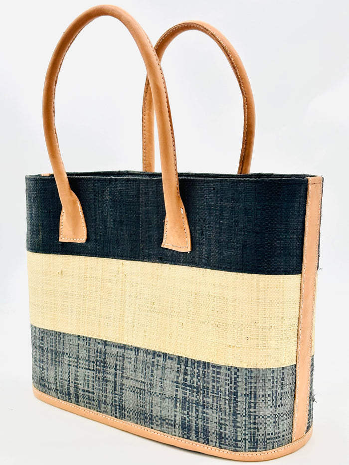 Santorini Color Block Straw Basket Bag Handbag