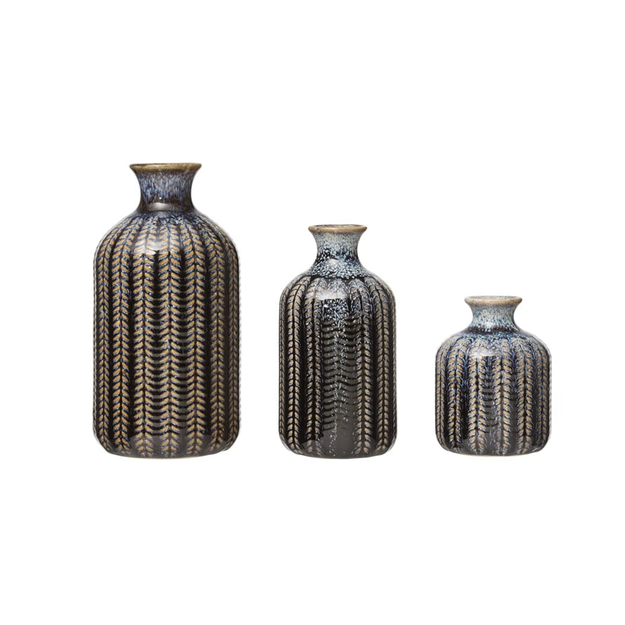 Embossed Stoneware Vase