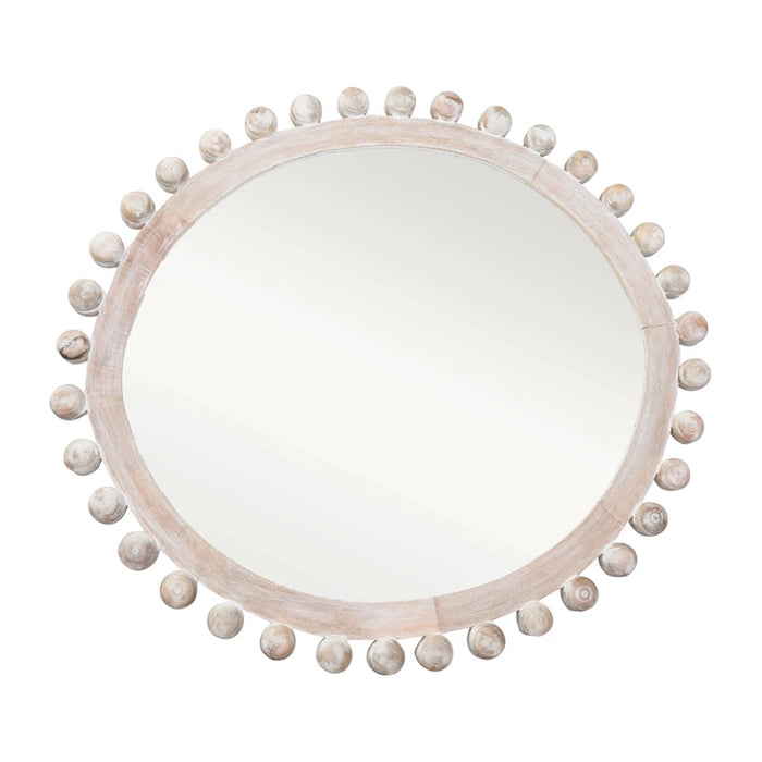 Mango Wood Ball Framed Wall Mirror, Whitewashed