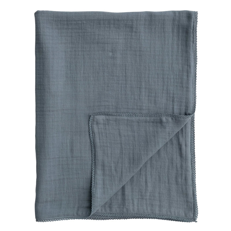 Cotton Double Cloth Baby Blanket w/ Trim - Blue