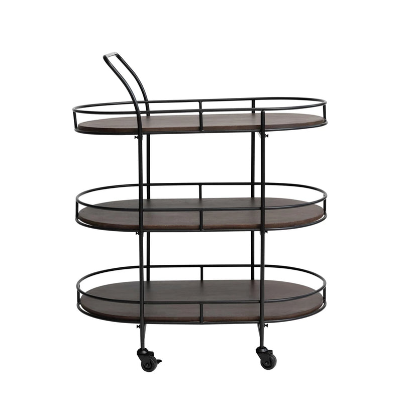 Mango Wood & Metal 3-Tier Bar Cart on Casters