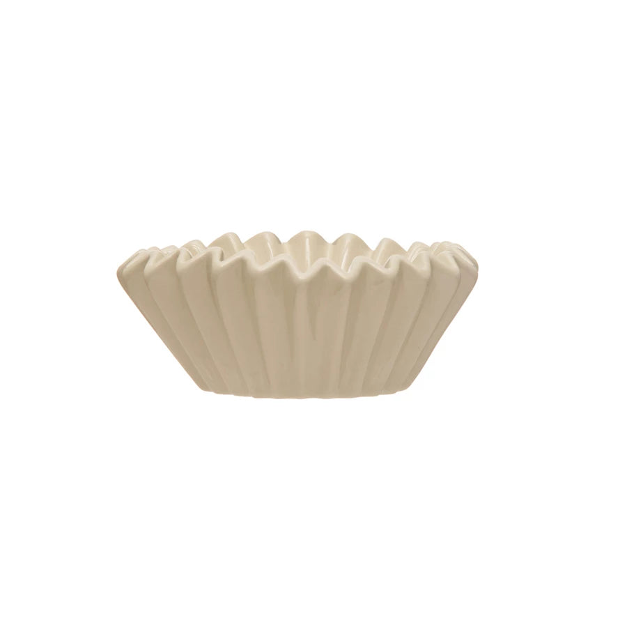 Fluted White Stoneware Bowl