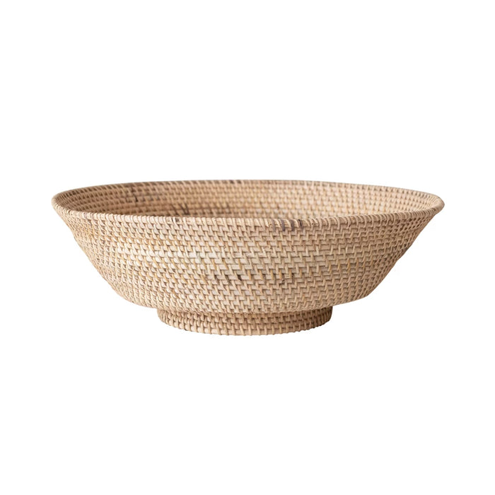 Decorative Hand-Woven Rattan Footed Bowl, Natural