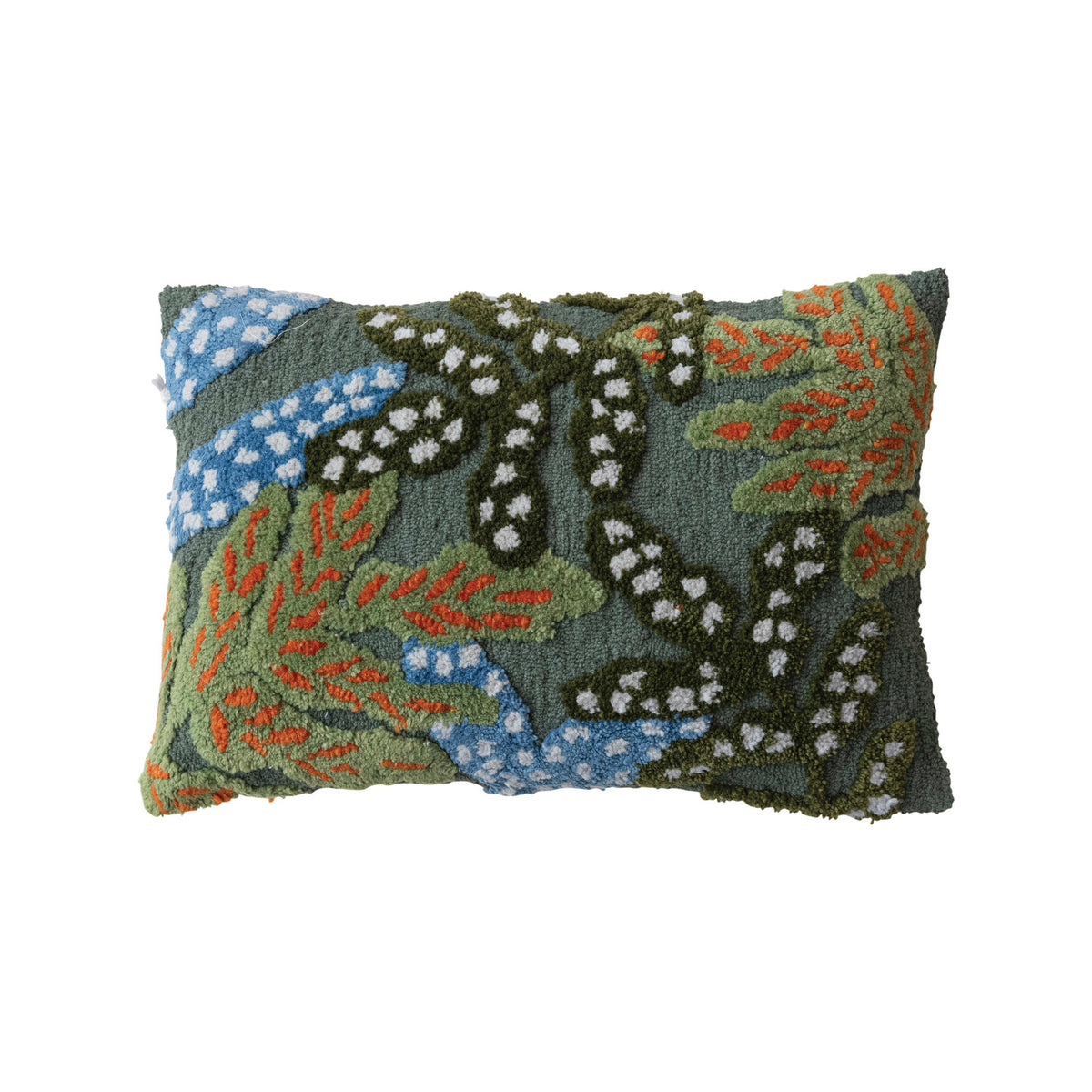 24"L x 16"H Woven Bouclé Fabric Indoor/Outdoor Lumbar Pillow w/ Tufted Botanicals