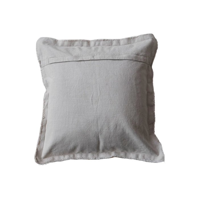 Square Woven Linen Pillow w/ Stripes, Cotton Slub Back & Fringe - 20x20