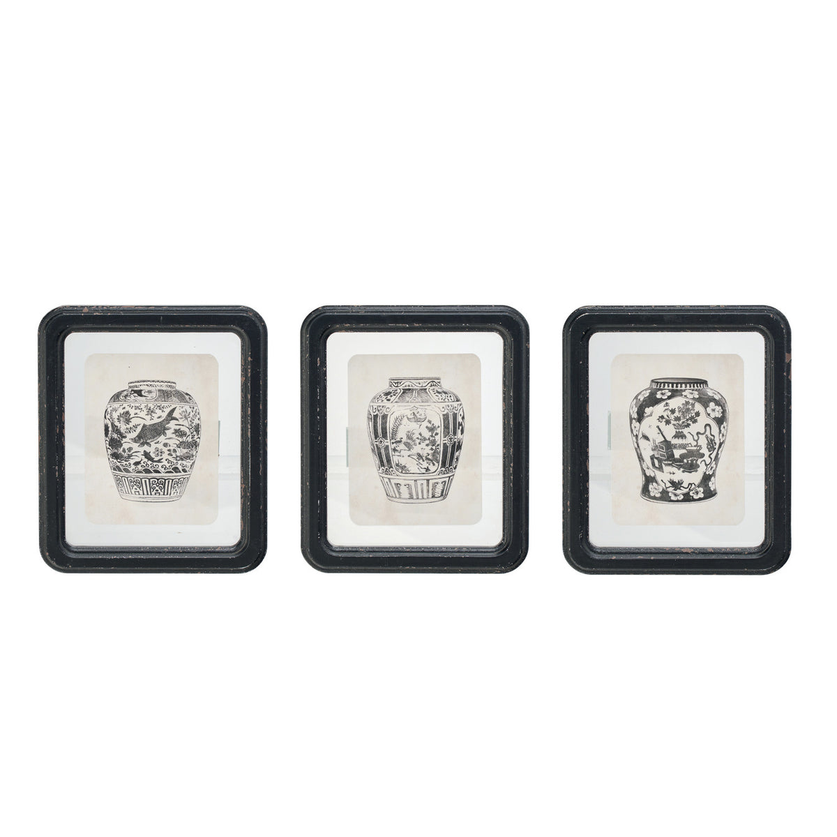 Wood Framed Glass Wall Décor w/ Floating Vase Print, 3 Styles