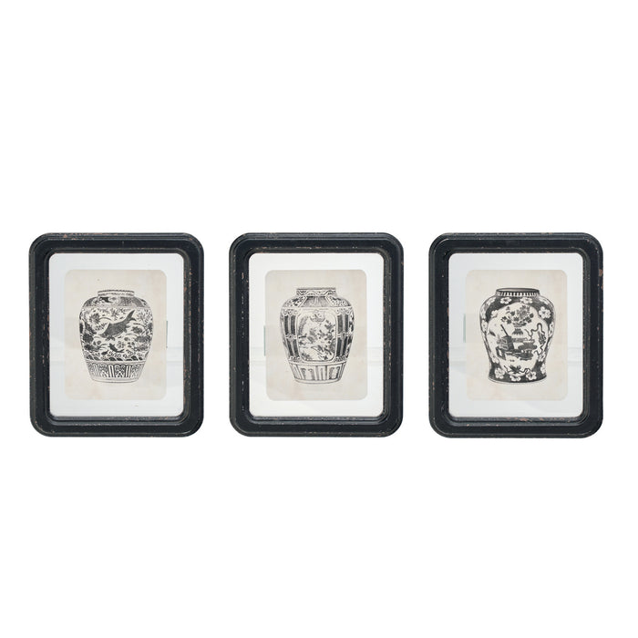 Wood Framed Glass Wall Décor w/ Floating Vase Print, 3 Styles