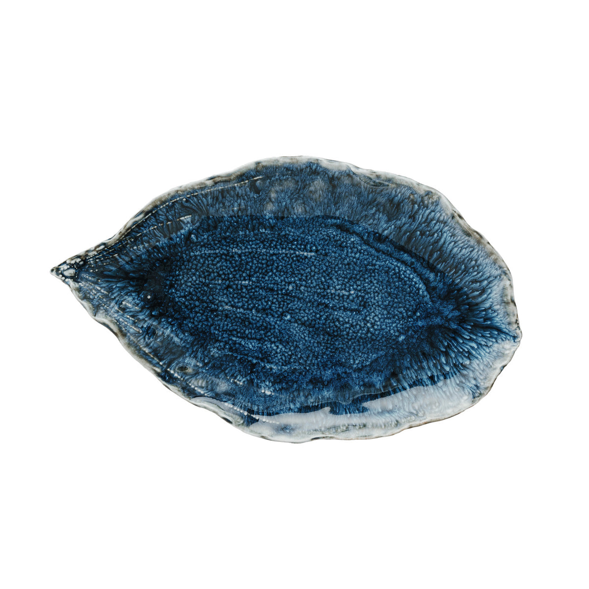 Stoneware Leaf Shaped Plate, Reactive Crackle Glaze (Each One Will Vary)