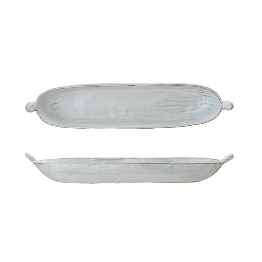 Stoneware Dish w/Handles - White