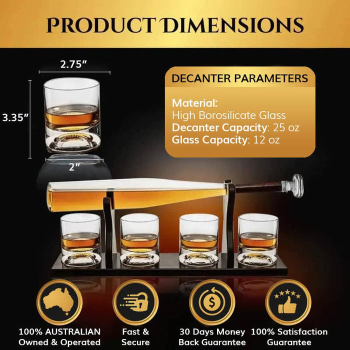 Baseball Bat Whiskey & Wine Decanter & Glasses