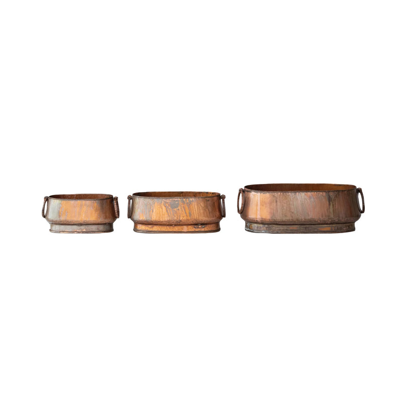 Oval Metal Planters w/Ring Handle - Copper Finish
