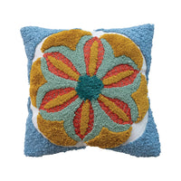 Square Fabric Tufted Indoor/Outdoor Pillow with Flower - 16"