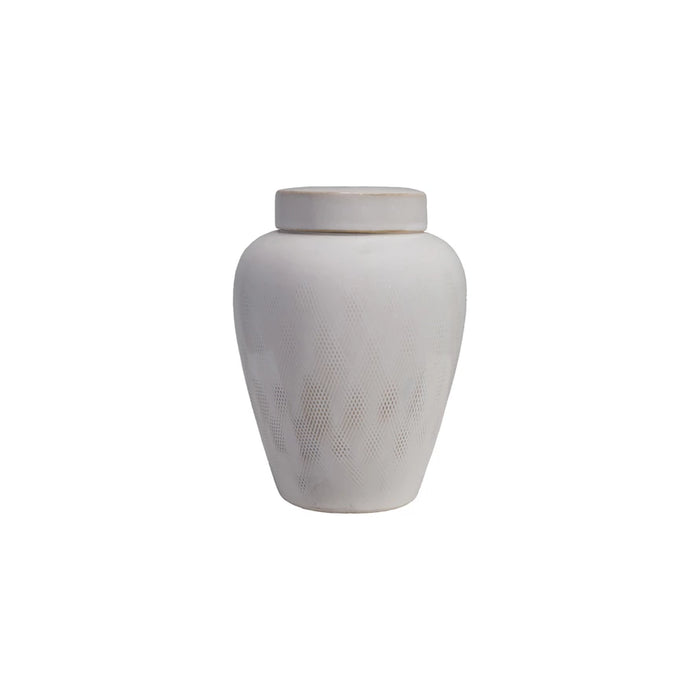 Stoneware Ginger Jar w/Pattern - White