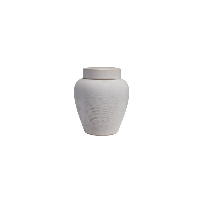 Stoneware Ginger Jar w/Pattern - White